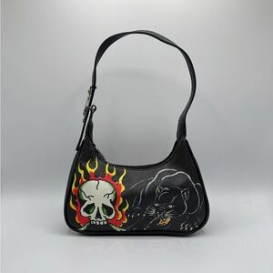Ed Hardy Black Skull & blk Panther Shoulder Bag with Red Accents